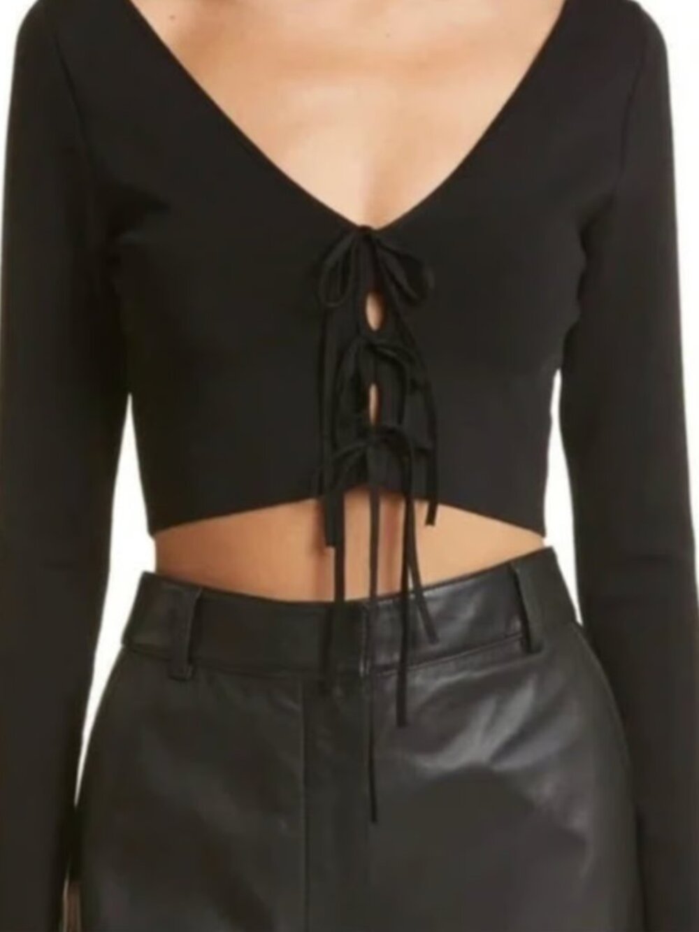 Alice + Olivia Lace-Up Sharee Cropped Tie-Up Top in XS